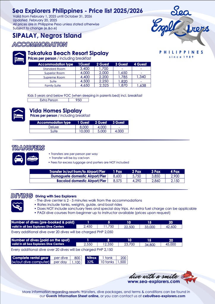 sea explorers philippines Pricelist sipalay 2025 2026