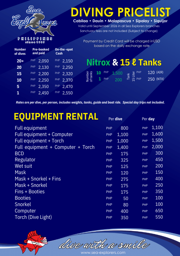 sea explorers philippines diving price list 2025